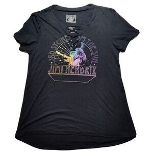 Jimi Hendrix 3rd Stone From The Sun Women Medium Black LaceUp Henley T-shirt NEW